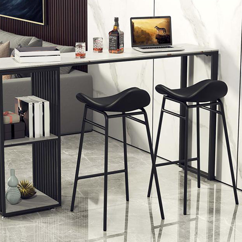 Faux Leather Bar Stools Glam Iron Backless Bar Stool with Footrest