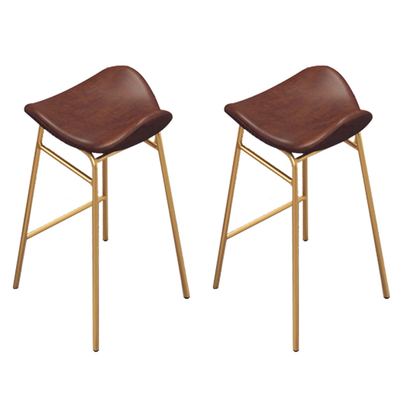 Faux Leather Bar Stools Glam Iron Backless Bar Stool with Footrest