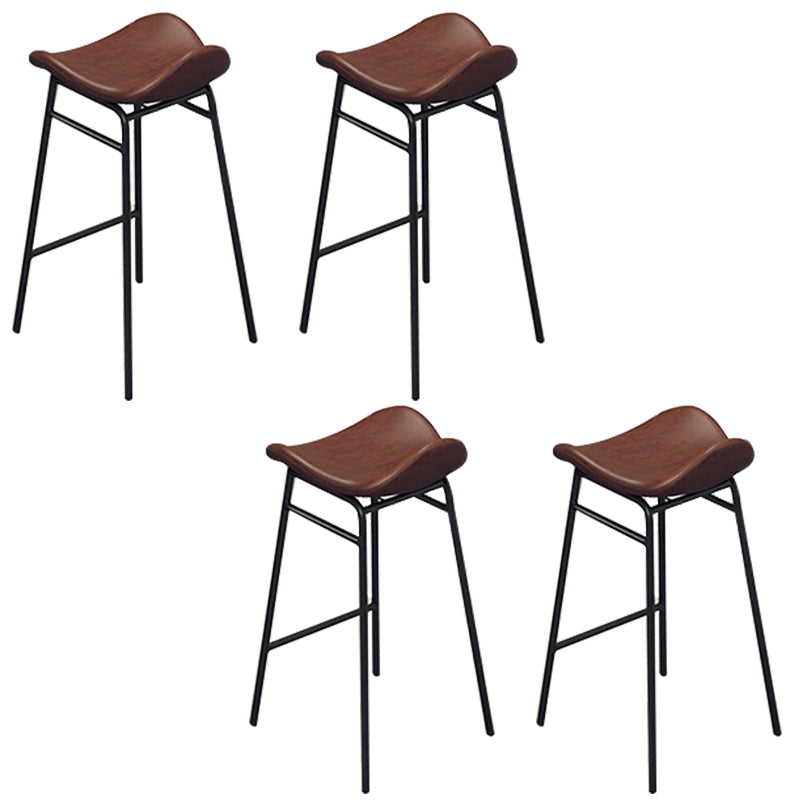 Faux Leather Bar Stools Glam Iron Backless Bar Stool with Footrest