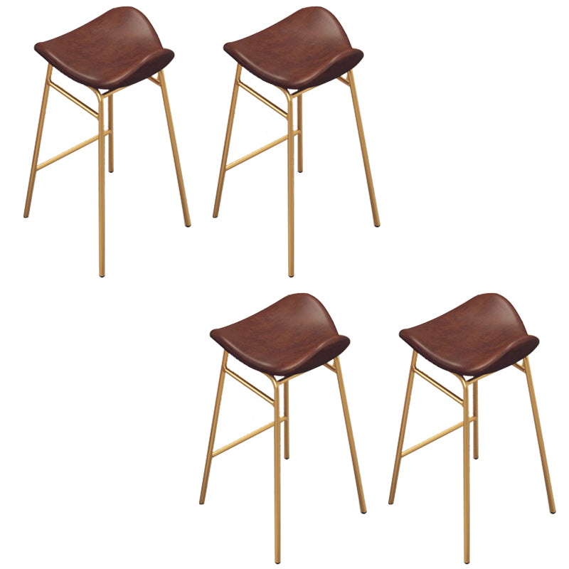 Faux Leather Bar Stools Glam Iron Backless Bar Stool with Footrest