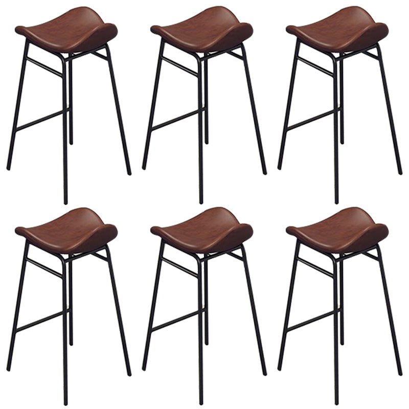 Faux Leather Bar Stools Glam Iron Backless Bar Stool with Footrest