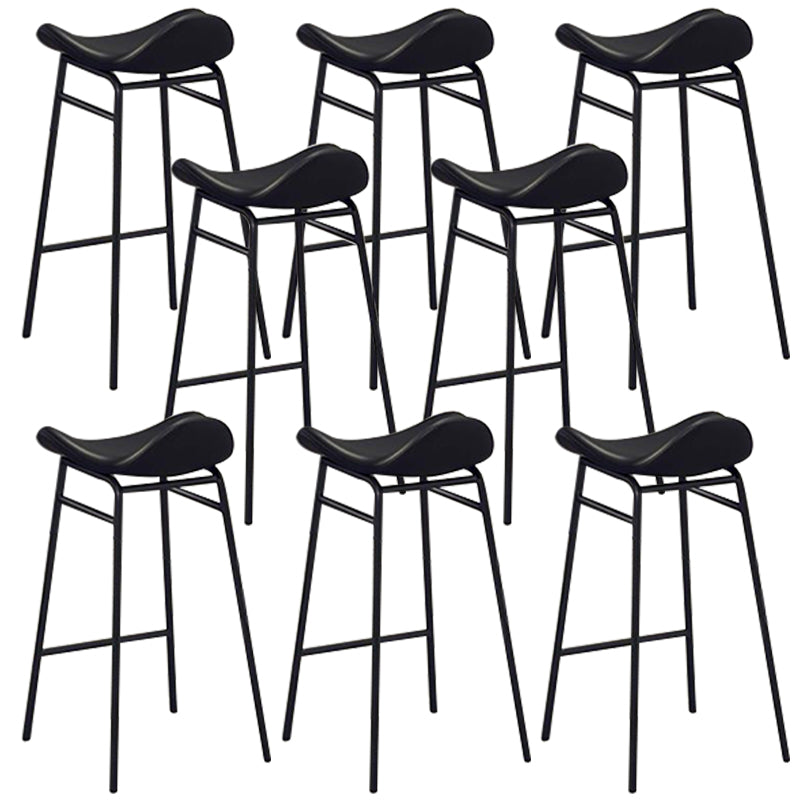 Faux Leather Bar Stools Glam Iron Backless Bar Stool with Footrest