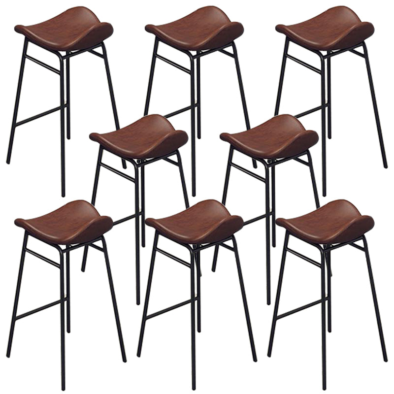 Faux Leather Bar Stools Glam Iron Backless Bar Stool with Footrest