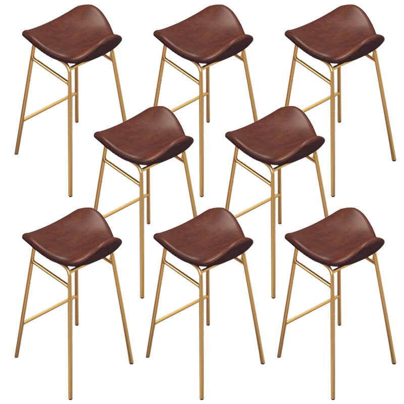 Faux Leather Bar Stools Glam Iron Backless Bar Stool with Footrest
