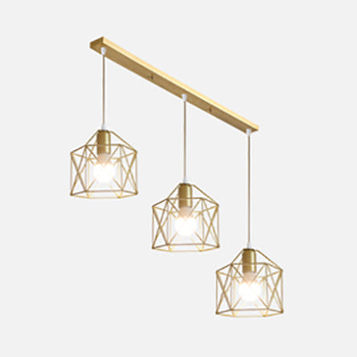 Poliertes Gold Quadrat/Sechseck/Stern Deckenleuchten Retro Stylish Metallic 3 Lampen Esszimmer Hängende Licht mit Drahtrahmen