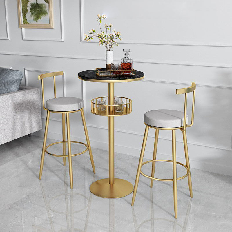 Round Upholstered Dining Stool Low Back Bar Stool with Metal Base