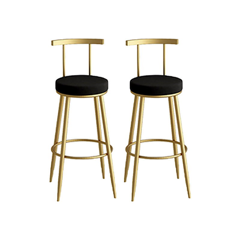 Round Upholstered Dining Stool Low Back Bar Stool with Metal Base