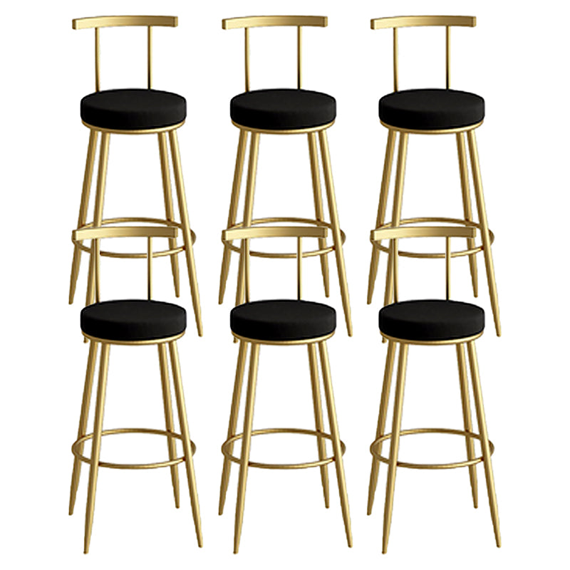 Round Upholstered Dining Stool Low Back Bar Stool with Metal Base