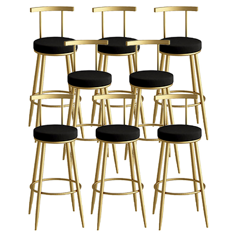 Round Upholstered Dining Stool Low Back Bar Stool with Metal Base