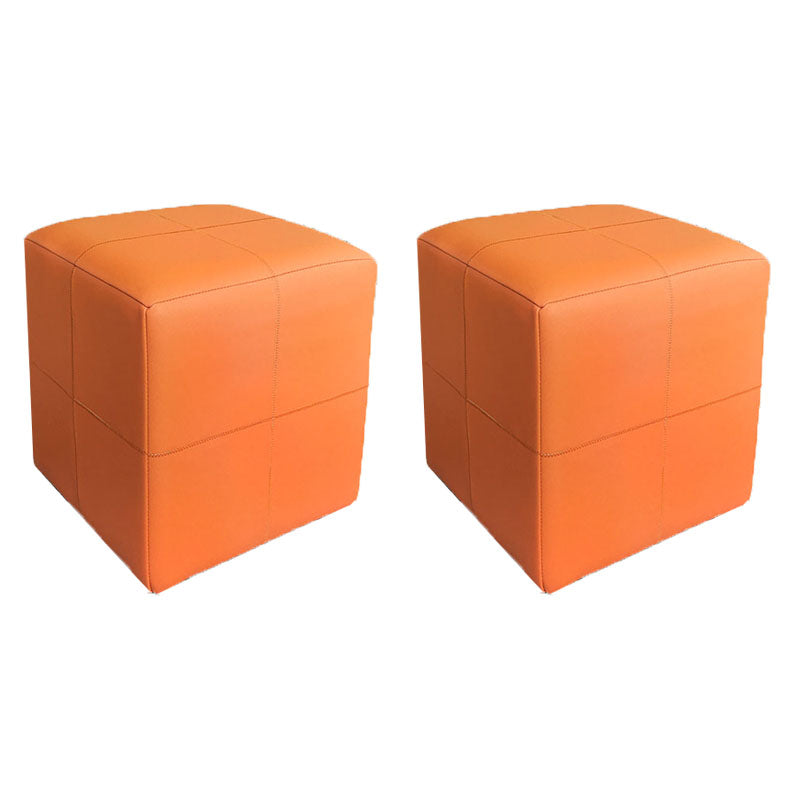 Luxury Pouf Ottoman Genuine Leather Upholstered Solid Color Square Ottoman
