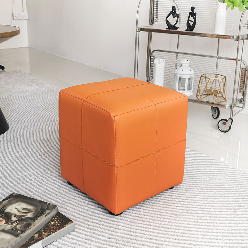 Luxury Pouf Ottoman Genuine Leather Upholstered Solid Color Square Ottoman