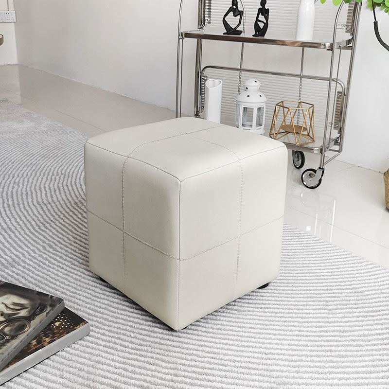 Luxury Pouf Ottoman Genuine Leather Upholstered Solid Color Square Ottoman