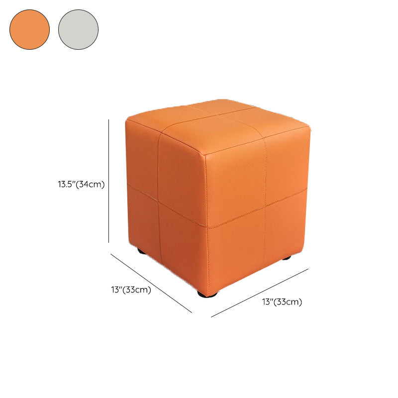 Luxury Pouf Ottoman Genuine Leather Upholstered Solid Color Square Ottoman