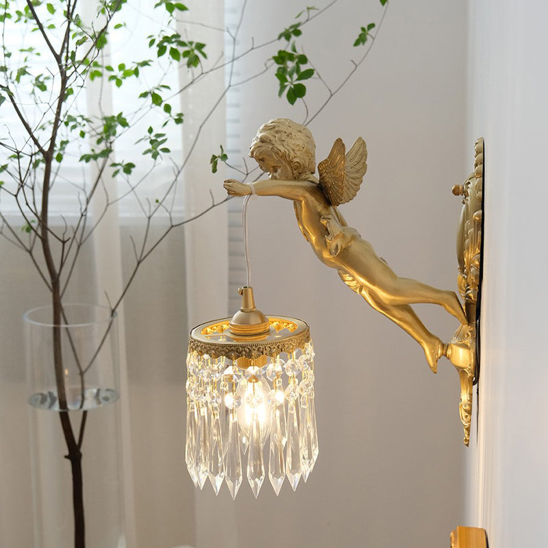 Cylinder Shape Crystal Wall Lighting Modern Style 1 Light Wall Mounted Light in Gold