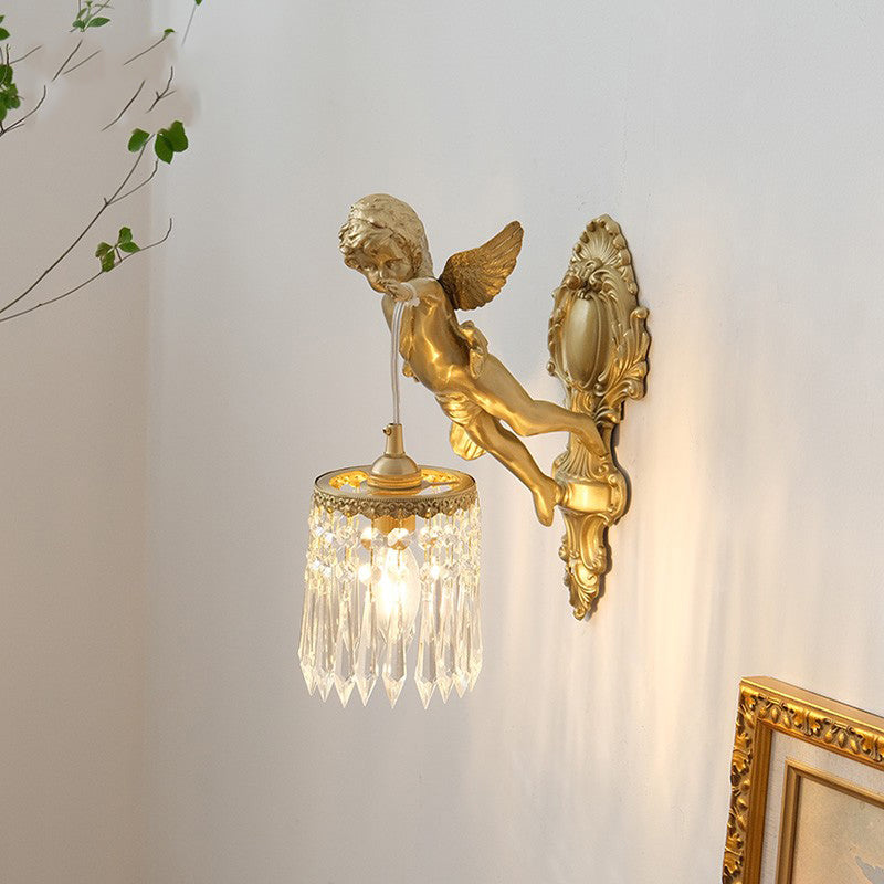 Cylinder Shape Crystal Wall Lighting Modern Style 1 Light Wall Mounted Light in Gold