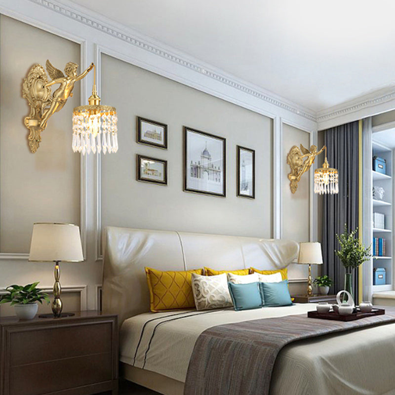 Cylinder Shape Crystal Wall Lighting Modern Style 1 Light Wall Mounted Light in Gold