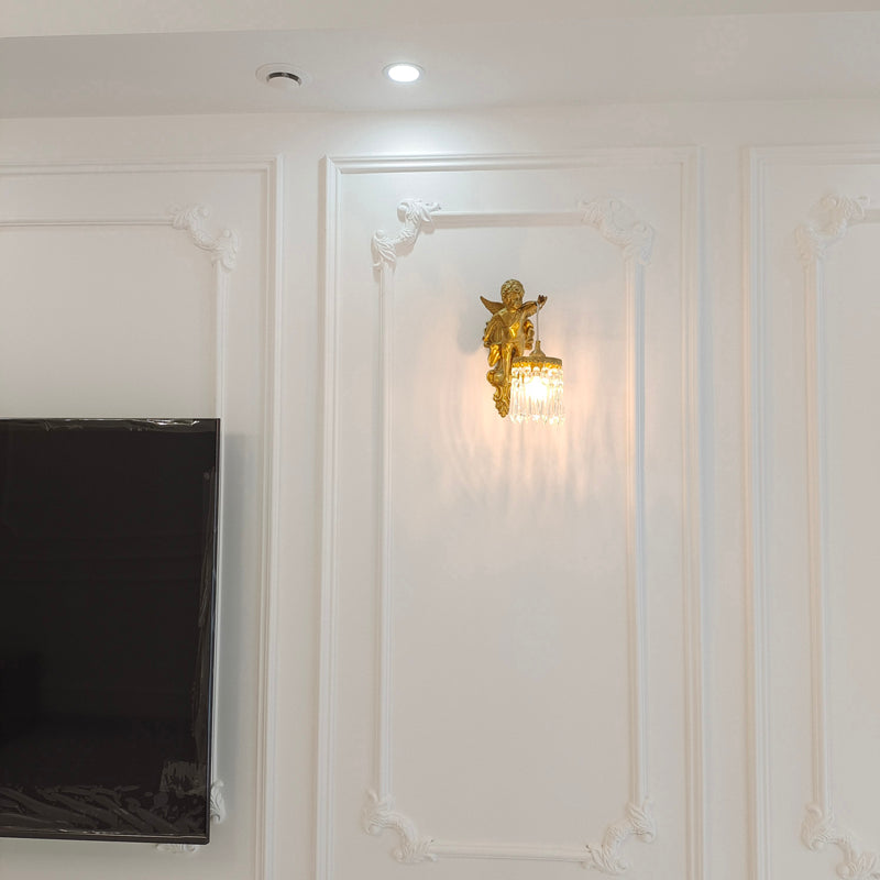 Cylinder Shape Crystal Wall Lighting Modern Style 1 Light Wall Mounted Light in Gold