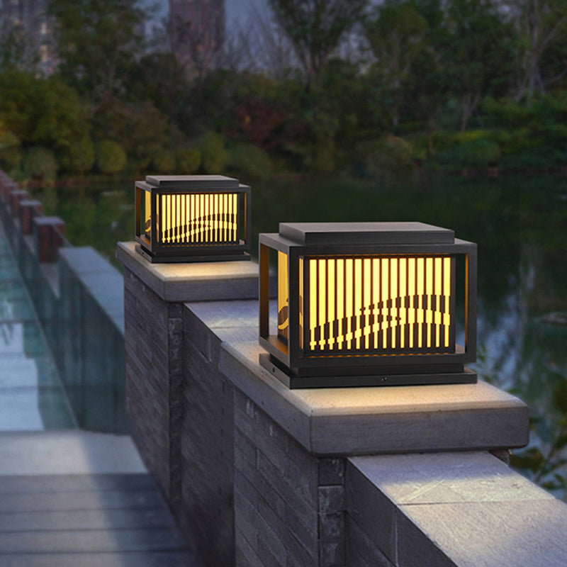 Metal Rectangle Shape Waterproof Pillar Lamp Modern 1 Light Outdoor Light in Black