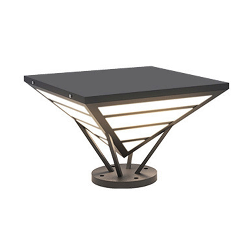 Cone Shape Metal Solar Pillar Lamp Modern 1 Light Outdoor Waterproof Light in Black