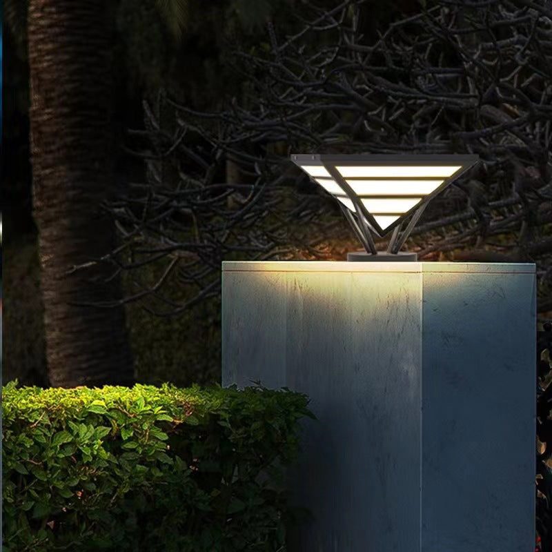 Cone Shape Metal Solar Pillar Lamp Modern 1 Light Outdoor Waterproof Light in Black