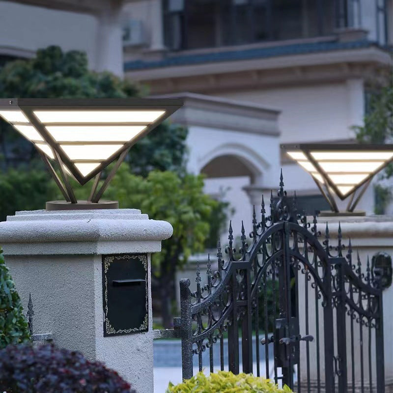 Cone Shape Metal Solar Pillar Lamp Modern 1 Light Outdoor Waterproof Light in Black