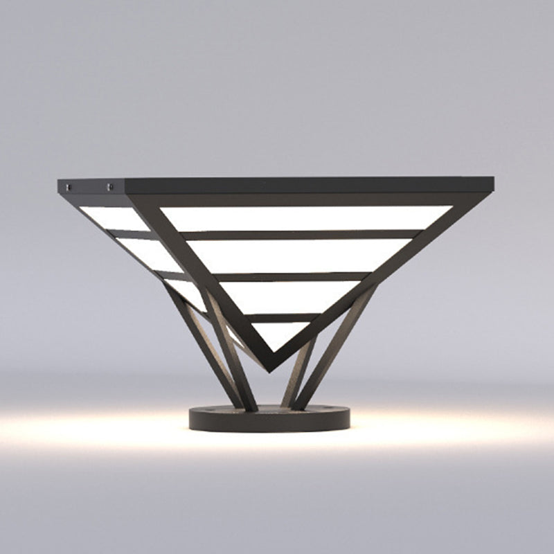 Cone Shape Metal Solar Pillar Lamp Modern 1 Light Outdoor Waterproof Light in Black