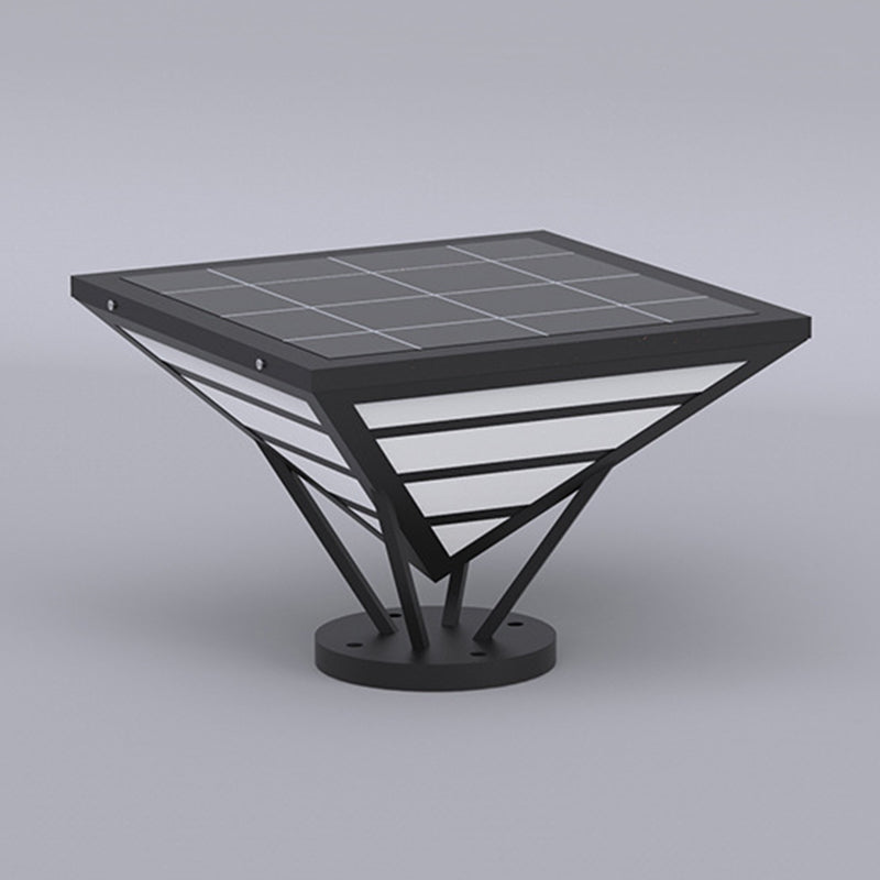 Cone Shape Metal Solar Pillar Lamp Modern 1 Light Outdoor Waterproof Light in Black