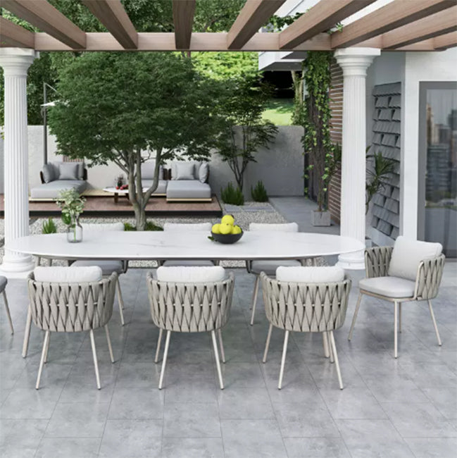 Oval Patio Dining Table Set 1/7 Pcs Stone Top Patio Dining Table with Chairs