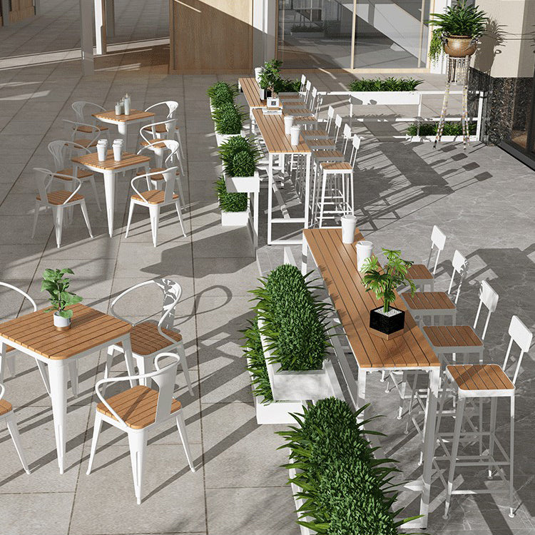 Metal Industrial Bar Table Faux Wood Water Resistant Patio Table