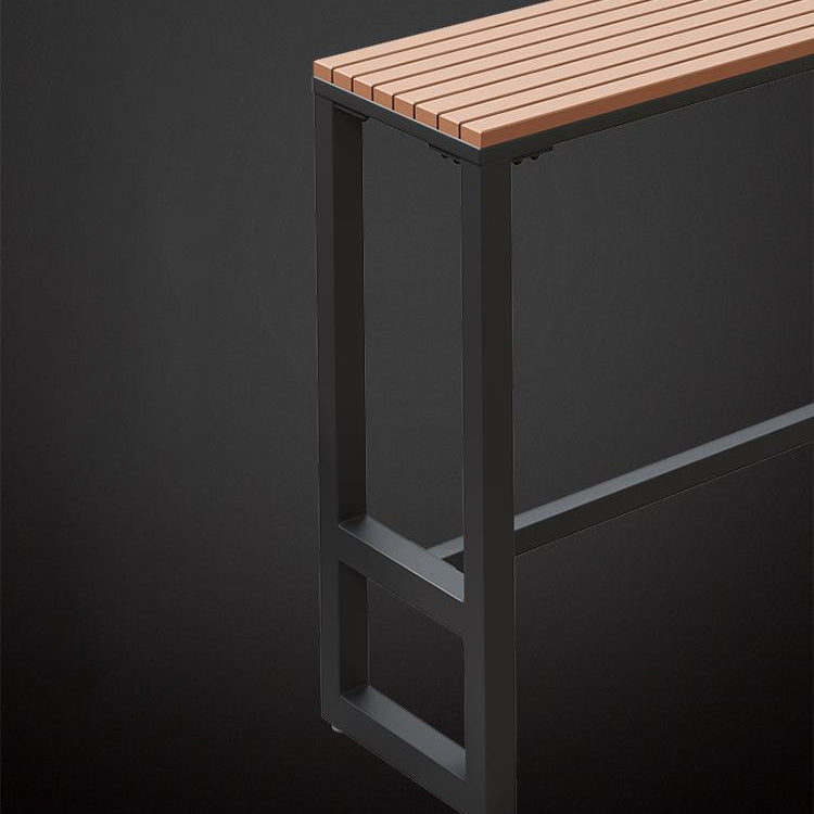 Faux Wood Top Industrial Bar Table Metal Water Resistant Patio Table