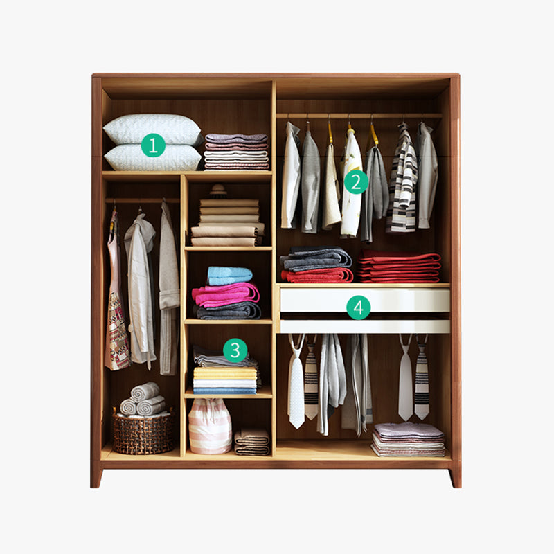 Modern Style Wardrobe Cabinet Wood Clothes Rail Wardrobe Armoire with Shelves