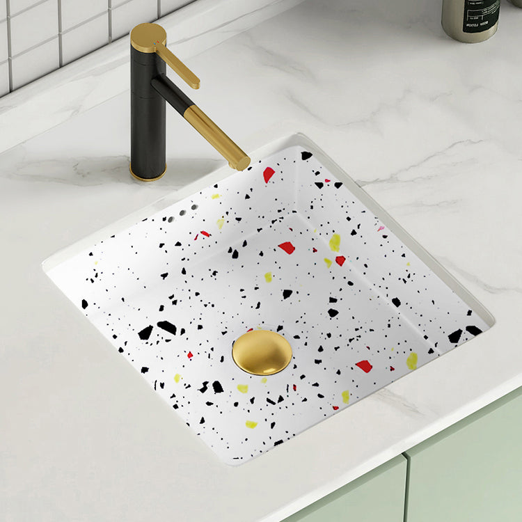 Modern Undermount Vanity Sink Square Porcelain with Pop-Up Drain Basin Sink