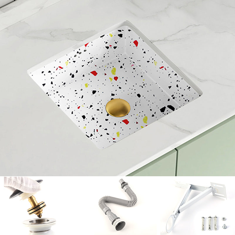 Modern Undermount Vanity Sink Square Porcelain with Pop-Up Drain Basin Sink