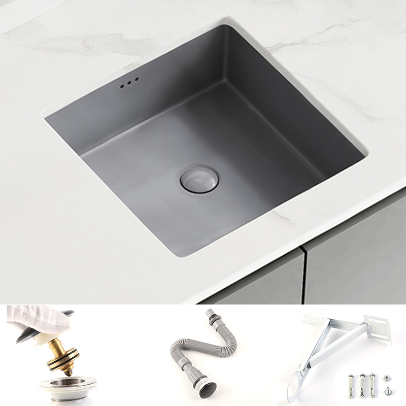 Modern Undermount Vanity Sink Square Porcelain with Pop-Up Drain Basin Sink