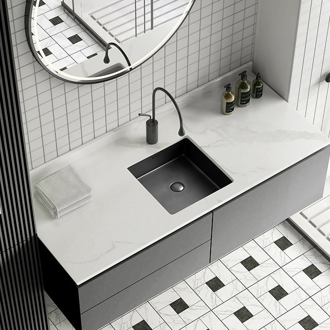 Modern Undermount Vanity Sink Square Porcelain with Pop-Up Drain Basin Sink
