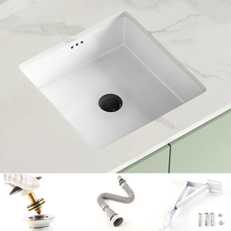 Modern Undermount Vanity Sink Square Porcelain with Pop-Up Drain Basin Sink