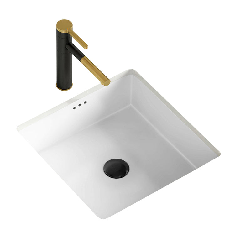 Modern Undermount Vanity Sink Square Porcelain with Pop-Up Drain Basin Sink