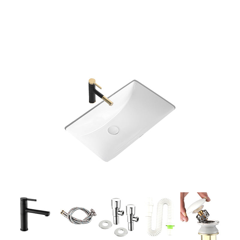 Modern Undermount Bathroom Sink Rectangular Porcelain with Faucet Basin Sink
