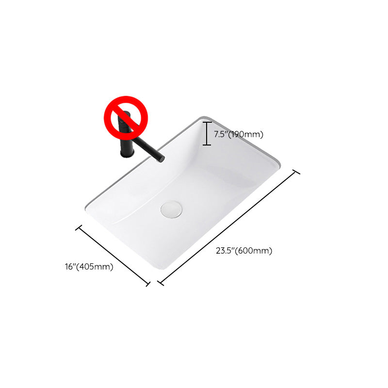 Modern Undermount Bathroom Sink Rectangular Porcelain with Faucet Basin Sink