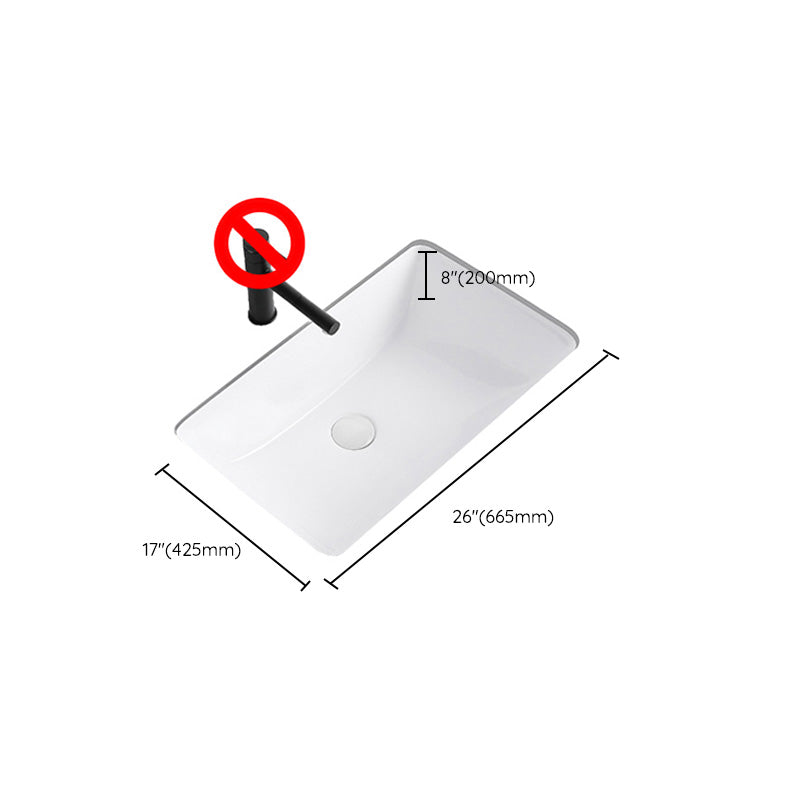 Modern Undermount Bathroom Sink Rectangular Porcelain with Faucet Basin Sink