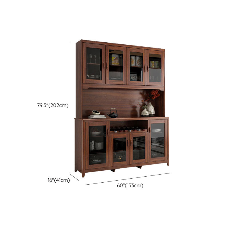 Ultra Modern Rubber Wood Dining Hutch Glass Doors Storage Cabinet with Drawers
