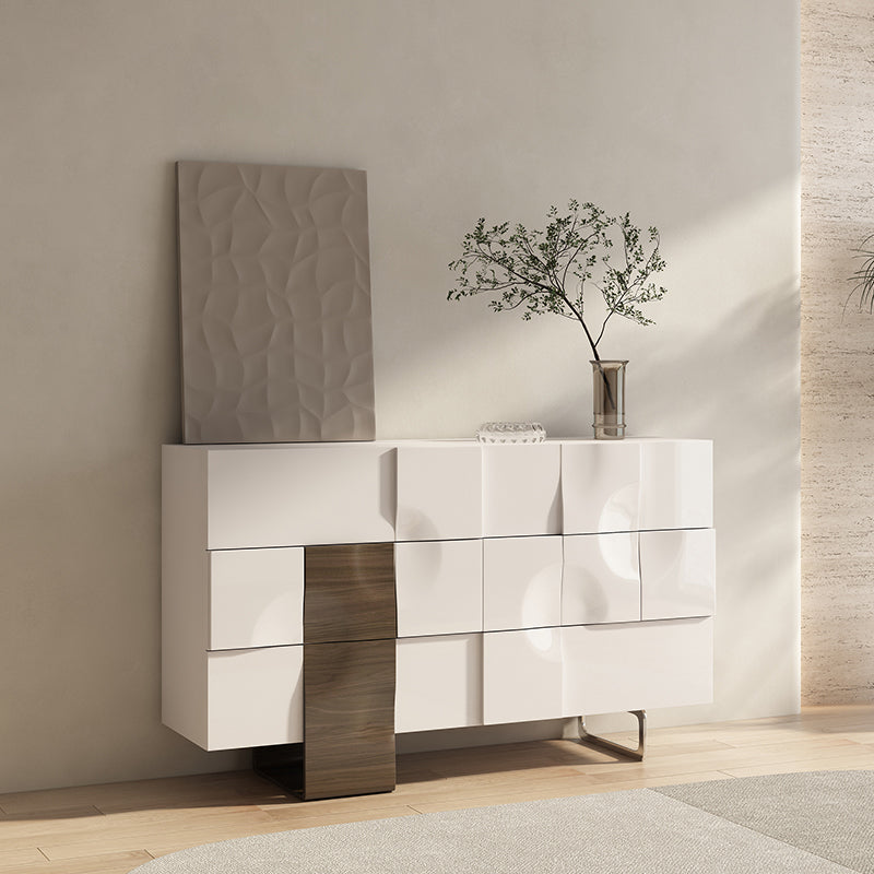 Contemporary Horizontal Double Dresser White/Gray Storage Dresser for Home