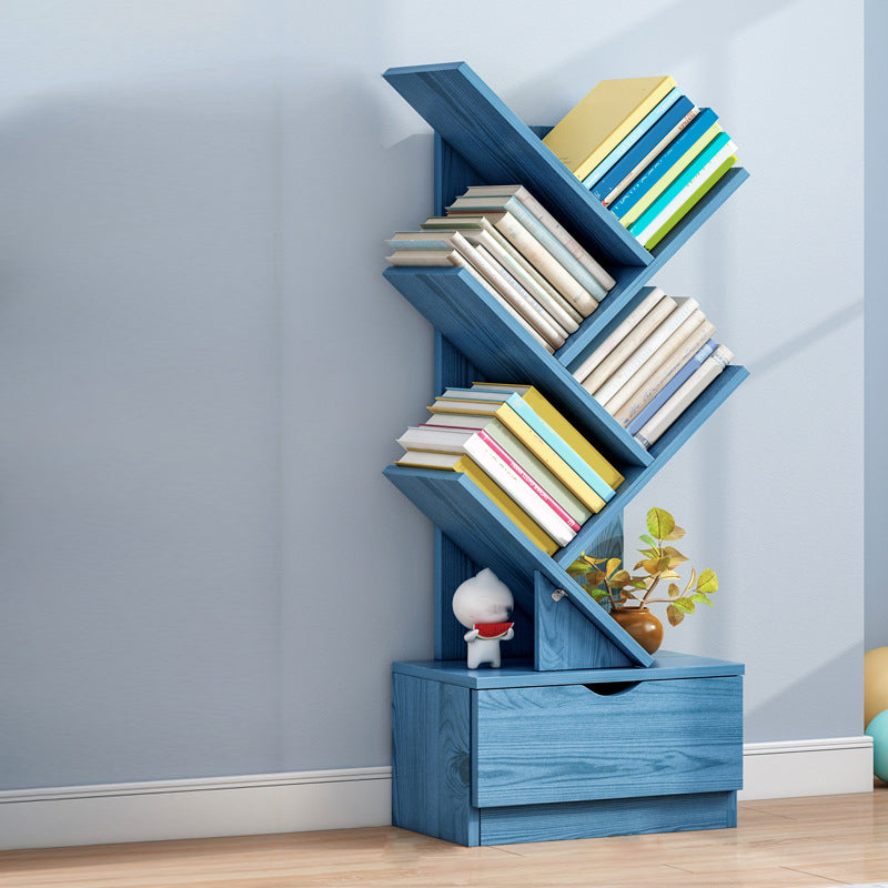 Modern Open Back Standard Bookshelf Engineered Wood Bookcase with Drawers for Study Room