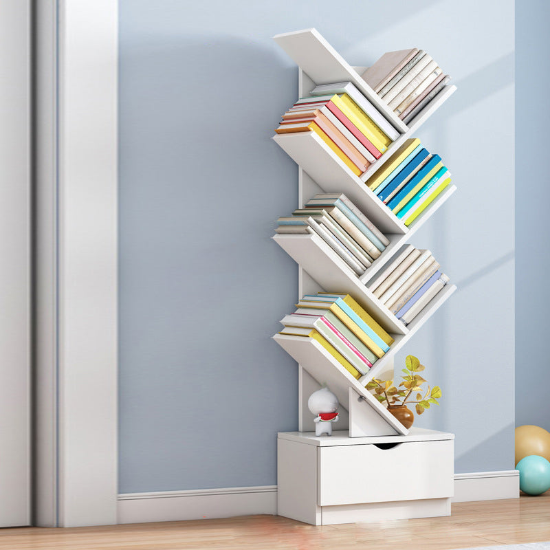 Modern Open Back Standard Bookshelf Engineered Wood Bookcase with Drawers for Study Room