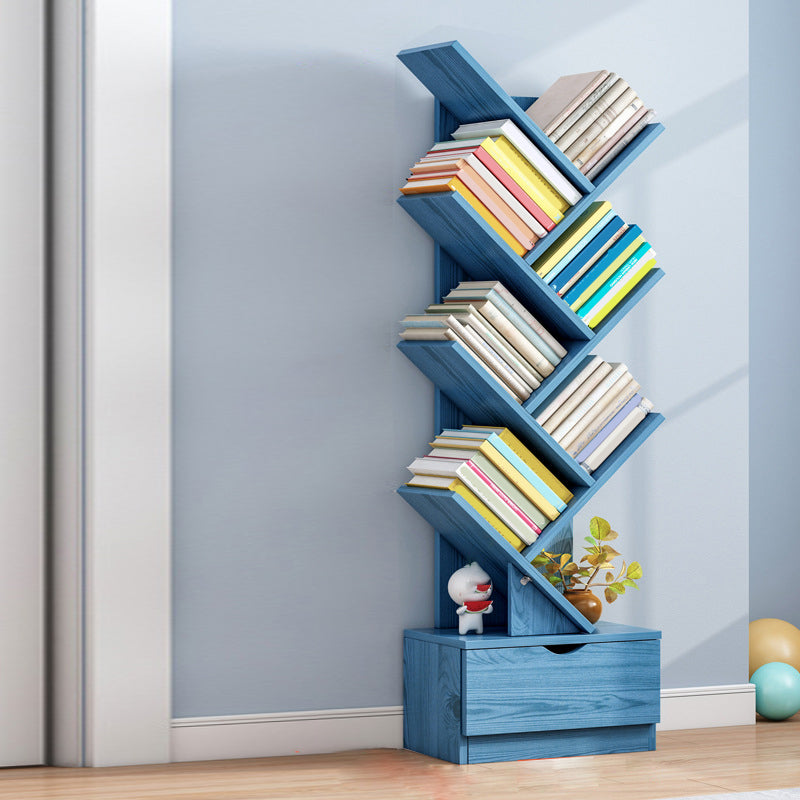 Modern Open Back Standard Bookshelf Engineered Wood Bookcase with Drawers for Study Room