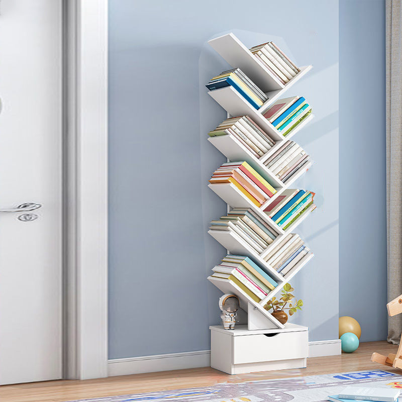 Modern Open Back Standard Bookshelf Engineered Wood Bookcase with Drawers for Study Room