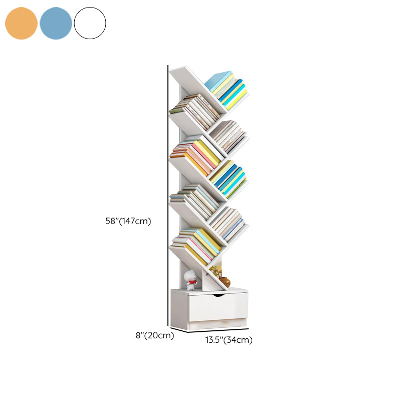 Modern Open Back Standard Bookshelf Engineered Wood Bookcase with Drawers for Study Room