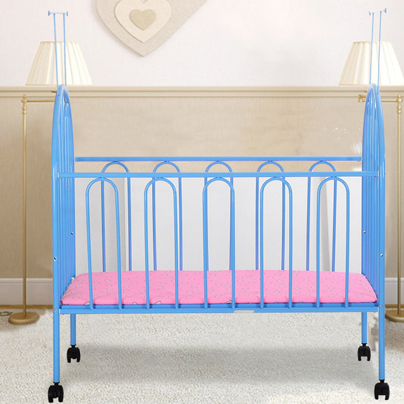 Metal Convertible Crib 2-in-1 Industrial Crib with Casters and 6-Piece Nursery Set