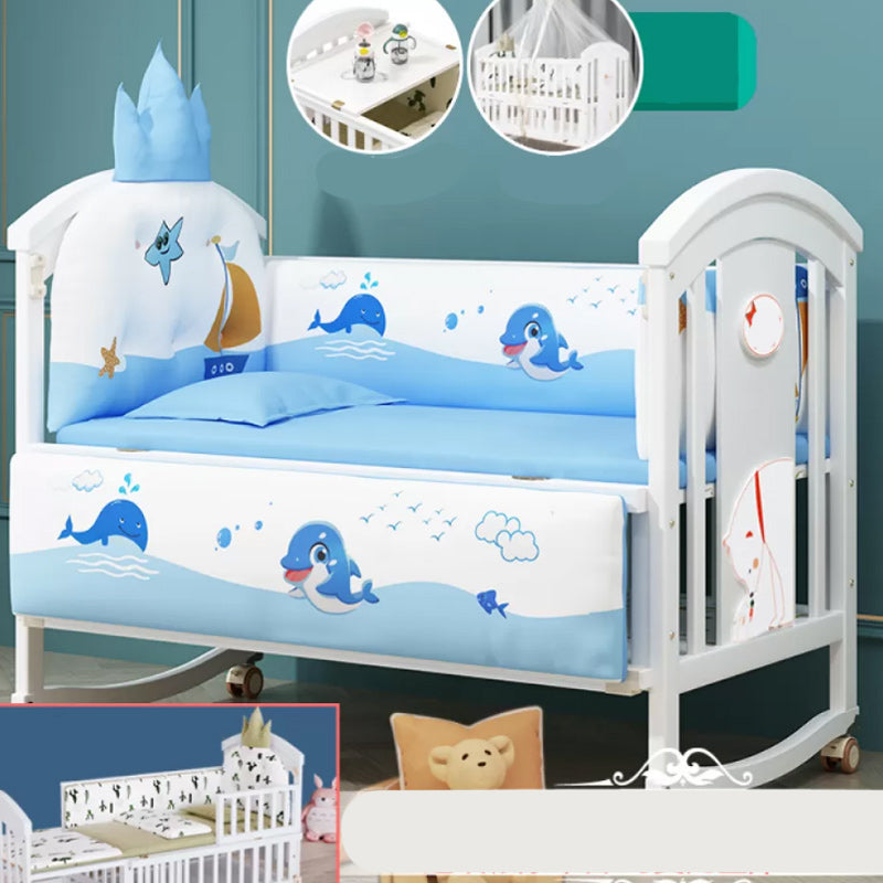 Modern Casters Nursery Crib Under Crib Storage Baby Crib with Guardrail