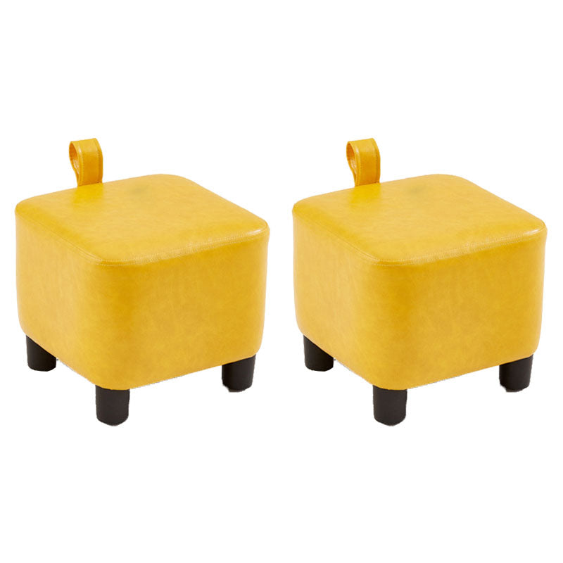 Glam Pouf Ottoman Faux Leather Upholstered Solid Color Square Ottoman with Legs